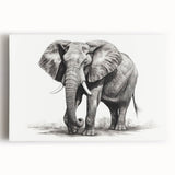 Stretched canvas wall art featuring a striking front view of an elephant in a vibrant, colorful design, perfect for wildlife-themed decor.