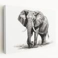Stretched canvas wall art showcasing a side view of a majestic elephant in a natural habitat, featuring vibrant colors and intricate details, perfect for wildlife enthusiasts.