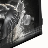 Close-up of a stunning acrylic wall art piece featuring a majestic elephant design, showcasing intricate details and vibrant colors ideal for wildlife enthusiasts and home decor.