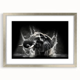 Elegant silver-framed wall art showcasing a vibrant elephant design, perfect for wildlife enthusiasts, with a matte finish enhancing the visual appeal. Ideal for home or office decor.