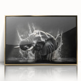Framed acrylic wall art featuring a majestic elephant design with gold accents, showcasing vibrant colors and detailed textures, perfect for wildlife enthusiasts.