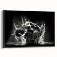 Black-framed canvas wall art featuring a detailed side view of an elephant, showcasing its majestic form and textured design, ideal for animal lovers and home decor enthusiasts.
