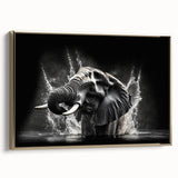 Framed canvas wall art showcasing a majestic elephant in a gold and earthy color palette, perfect for wildlife enthusiasts and home decor. Ideal for adding elegance and nature-inspired charm to living spaces.