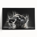 Stretched canvas artwork showcasing a majestic elephant design in vibrant colors, perfect for wildlife enthusiasts and home decor, emphasizing nature's beauty.