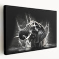 Stretched canvas wall art featuring a majestic side view of an elephant in a natural landscape, showcasing detailed textures and vibrant colors, ideal for wildlife enthusiasts.