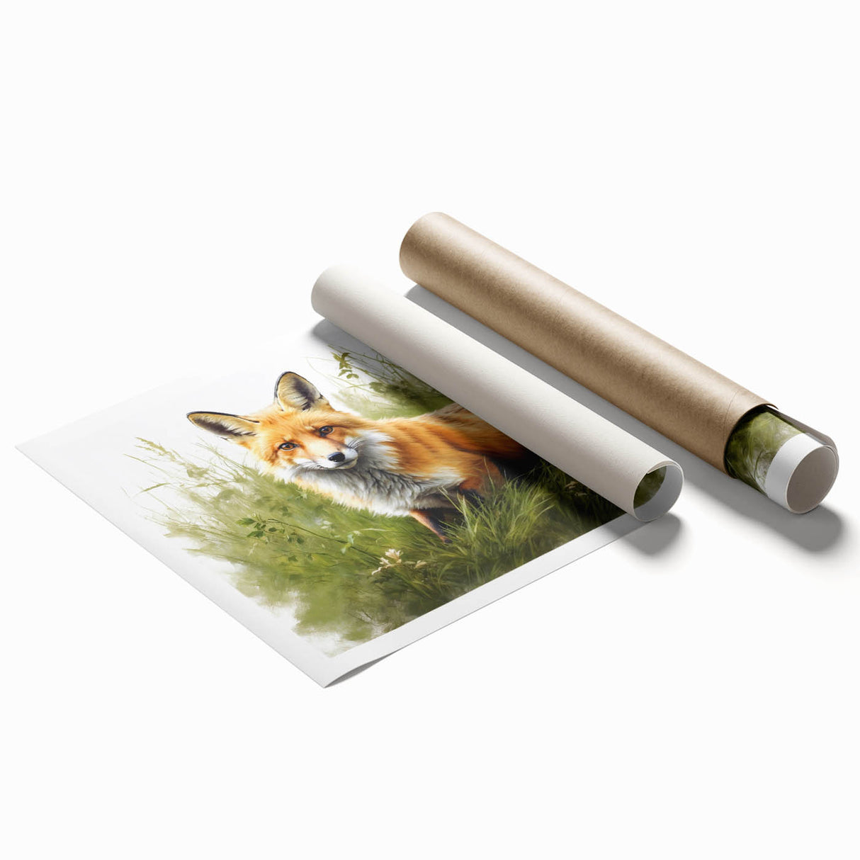 Vibrant fox wall art design printed on high-quality paper, showcasing detailed illustrations of a fox in a natural setting, ideal for wildlife enthusiasts and home decor.