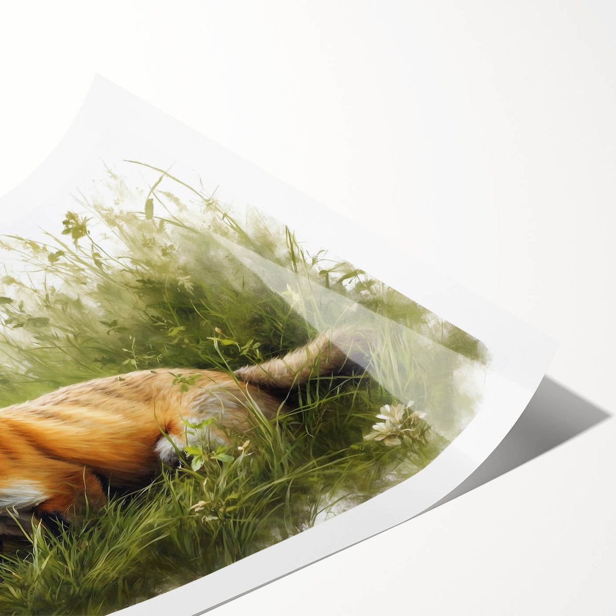 Vibrant fox-themed wall art print showcasing a colorful design of a fox in a whimsical style, ideal for animal lovers and home decor enthusiasts, rolled for easy framing.