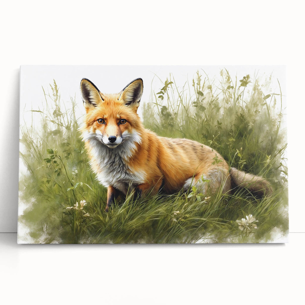 Stretched canvas wall art featuring a vibrant fox design from the "Animals A Wild Life" collection, showcasing rich colors and intricate details, perfect for nature lovers.
