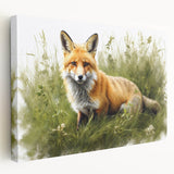 Stretched canvas wall art featuring a vibrant fox design in a natural setting, perfect for wildlife enthusiasts and home decor, showcasing rich colors and intricate details.