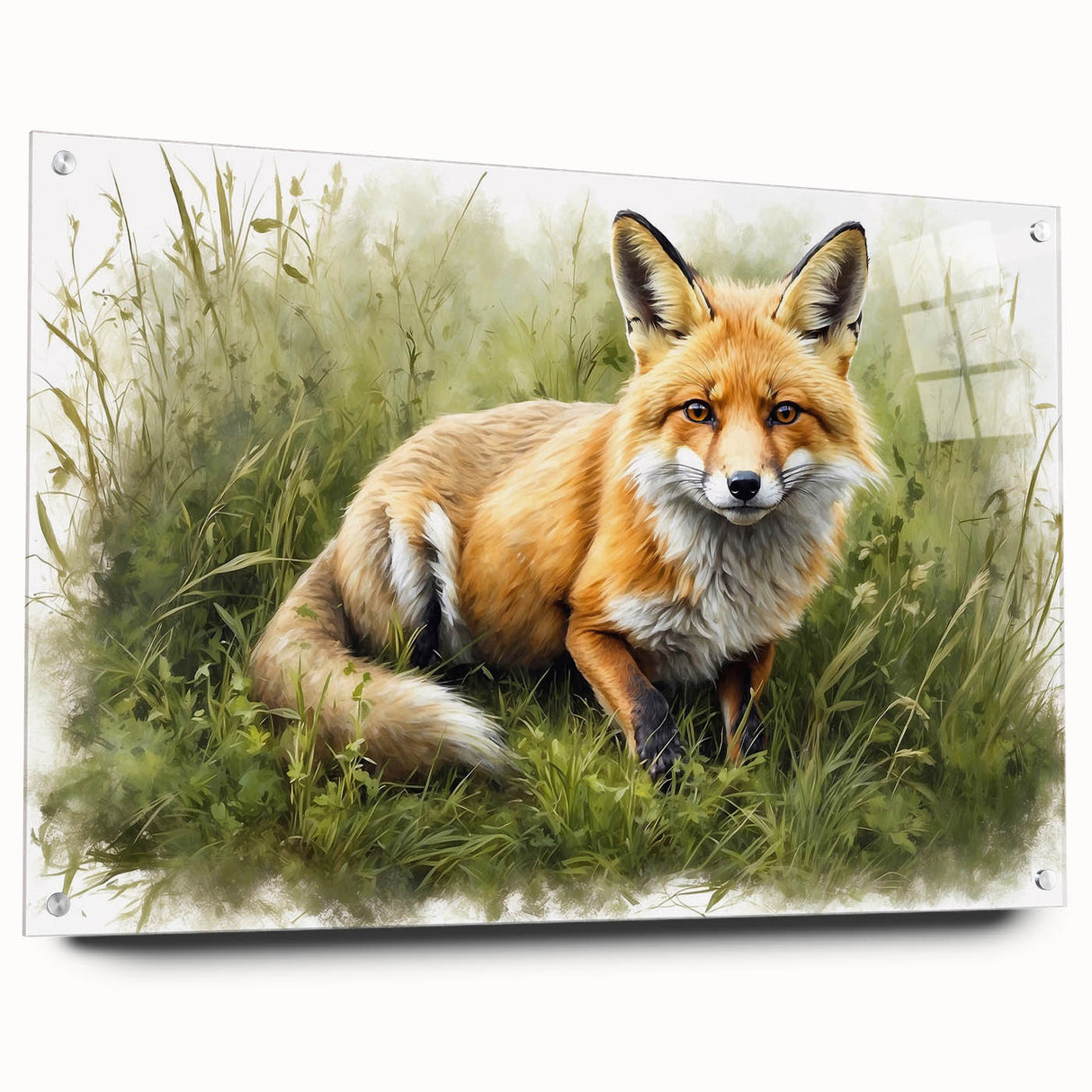 Vibrant acrylic wall art featuring a sleek side view of a fox design, showcasing rich colors and intricate details, perfect for animal lovers and home decor enthusiasts.