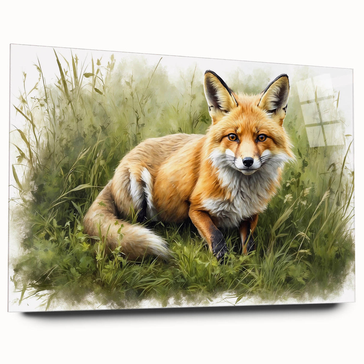 Vibrant acrylic wall art featuring a side view of a colorful fox design, showcasing intricate details and bold colors, perfect for animal lovers and modern decor.