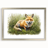 Framed wall art featuring a silver mat showcasing a beautifully designed fox illustration, perfect for adding a touch of wildlife charm to home decor.