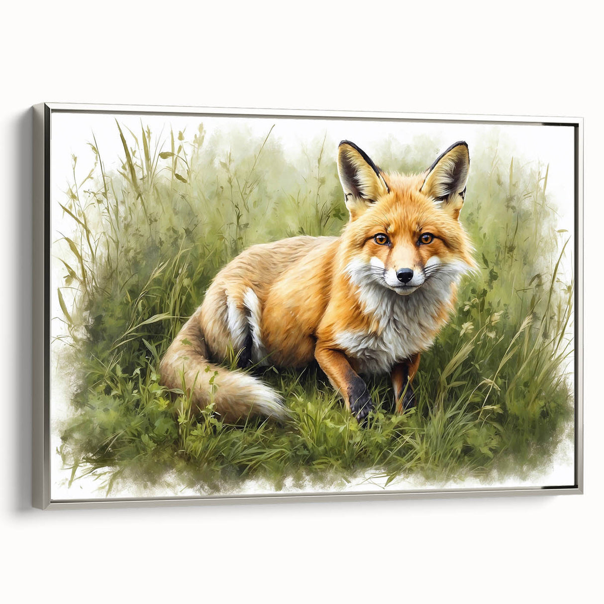 Framed wall art featuring a silver-side view of a fox design, showcasing vibrant colors and intricate details, perfect for animal lovers and home decor enthusiasts.