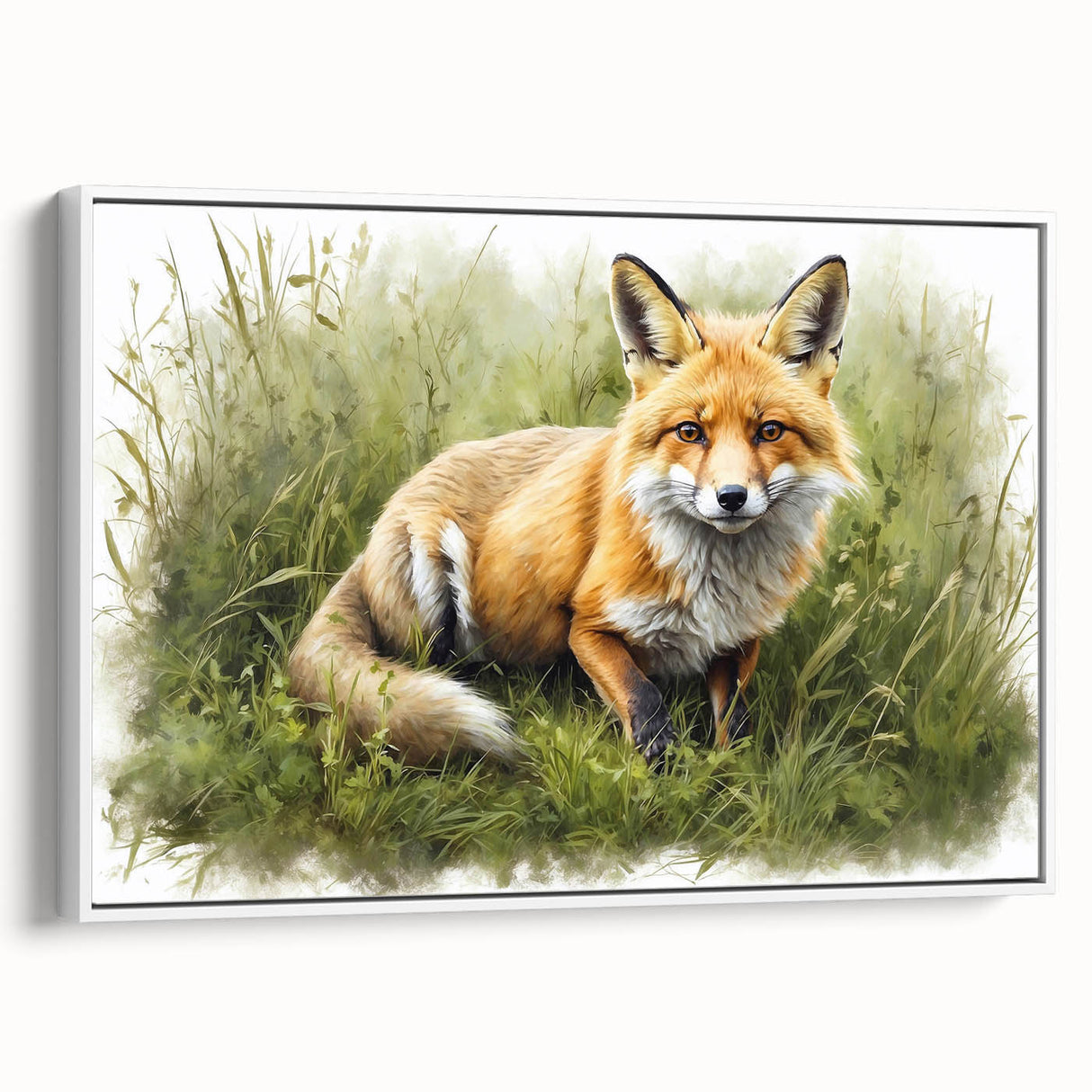 Framed canvas wall art featuring a side view of a stylized fox design, set against a white background, perfect for animal lovers and modern decor enthusiasts.