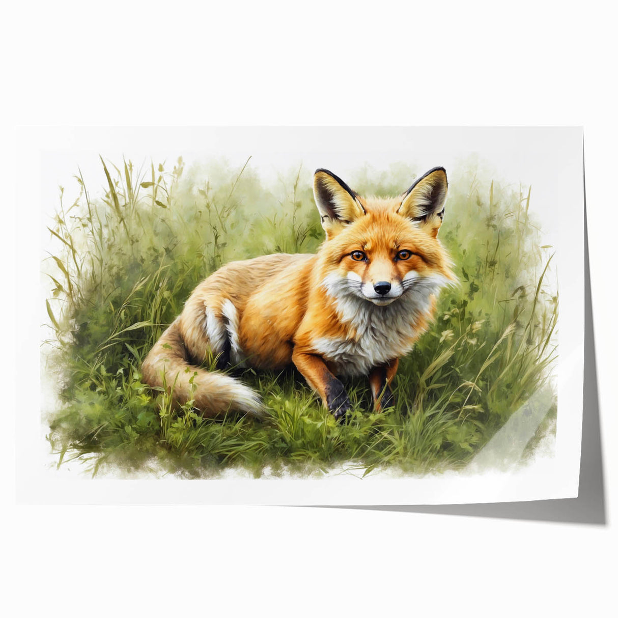 Vibrant fox wall art print showcasing a detailed illustration of a wild fox with striking orange fur and intricate patterns, perfect for nature-themed decor.