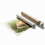 Vibrant fox-themed wall art print showcasing a whimsical design, rolled and ready for display, perfect for wildlife enthusiasts and modern decor.