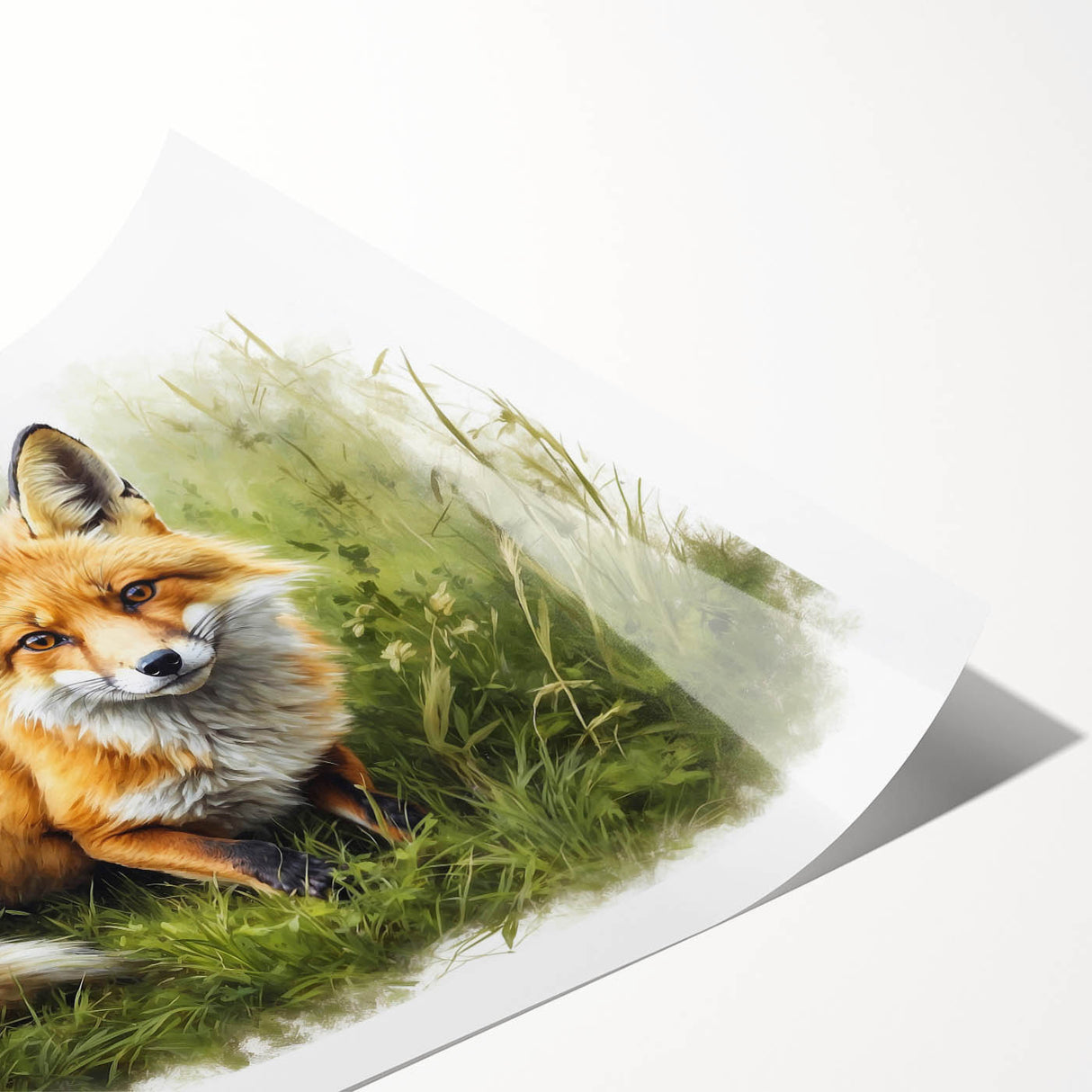 Vibrant fox wall art print showcasing a whimsical design with bold colors and intricate details, perfect for adding a touch of nature-inspired decor to any space.