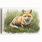 Stretched canvas wall art featuring a vibrant fox design in a wild landscape, showcasing intricate details and rich colors, perfect for animal lovers' decor.