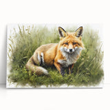 Vibrant stretched canvas wall art featuring a stylized fox design, showcasing rich colors and detailed textures, perfect for animal lovers and home decor enthusiasts.