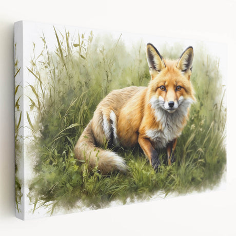 Vibrant stretched canvas wall art showcasing a side view of a stylized fox design, highlighting intricate details and warm colors, perfect for nature-themed decor.