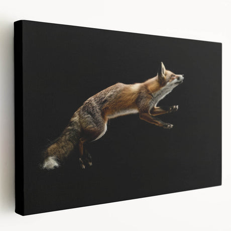 Stylish side view of a stretched canvas wall art featuring a vibrant fox design, showcasing intricate details in warm colors, perfect for animal lovers' decor.