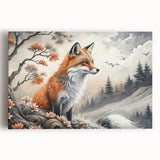 Stretched canvas wall art featuring a vibrant fox design in a lush forest setting, showcasing rich colors and intricate details, perfect for nature enthusiasts.