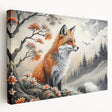 Stretched canvas artwork depicting a vibrant fox design in a wild setting, showcasing rich colors and intricate details, perfect for animal lovers and nature-themed decor.