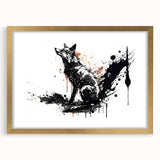 Framed art print featuring a gold mat and a vibrant fox design, showcasing its intricate details and colors, ideal for wildlife enthusiasts and modern decor.