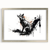 Framed wall art featuring a serene fox design in a silver frame, showcasing intricate details and vibrant colors, ideal for nature lovers and home decor enthusiasts.