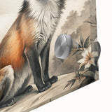 Close-up of a vibrant fox wall art design on acrylic glass, showcasing intricate details and vivid colors, perfect for wildlife enthusiasts and modern decor.