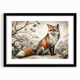 Framed wall art featuring a vibrant fox design from the "Animals: A Wild Life" collection, showcasing intricate details and a sleek black frame, ideal for nature lovers.