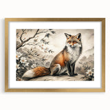 Framed wall art collection featuring a stylish fox design with a gold mat, showcasing intricate details and vibrant colors, perfect for animal lovers and home decor.