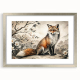 Framed wall art collection featuring a silver mat and a striking fox design, showcasing vibrant colors and intricate details, perfect for nature enthusiasts.