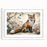 Framed wall art collection featuring a vibrant fox design, set against a white mat, showcasing intricate details and a modern aesthetic for animal lovers.