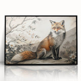 Framed wall art featuring a striking fox design from the "Animals: A Wild Life" collection, showcasing vibrant colors and sleek black frame, perfect for nature lovers.