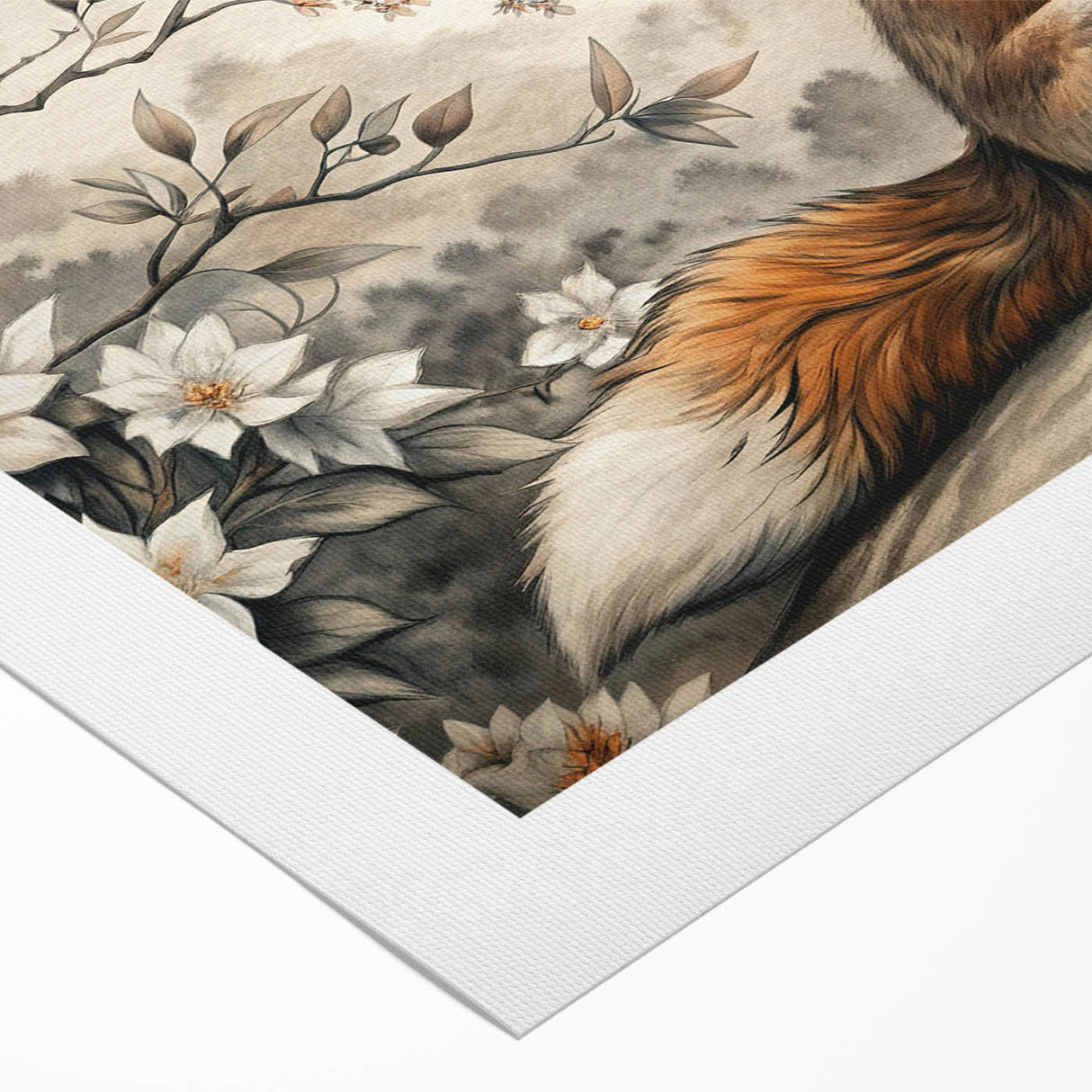 Vibrant rolled canvas artwork featuring a striking fox design in a wild nature setting, showcasing rich colors and intricate details, perfect for animal lovers' decor.