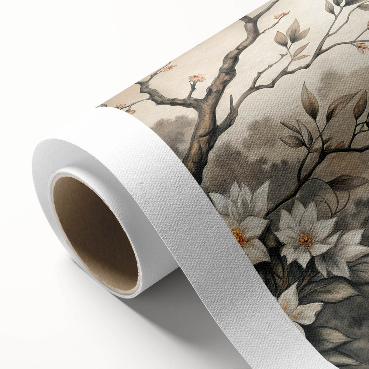 Vibrant rolled canvas artwork depicting a stylized fox in a woodland setting, showcasing intricate details and rich colors, ideal for nature-themed decor.