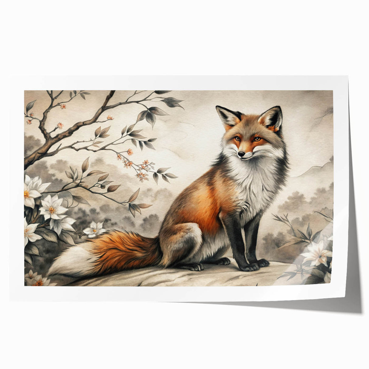 Vibrant rolled print showcasing a stylized fox design in a wild animal theme, perfect for home decor. Ideal for nature lovers and art enthusiasts.