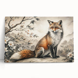 Stretched canvas wall art featuring a colorful fox design, showcasing vivid orange and white hues against a natural setting, perfect for animal lovers and home decor enthusiasts.