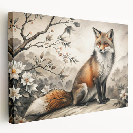 Vibrant fox design wall art on stretched canvas, showcasing intricate details and rich colors, perfect for enhancing home décor with a touch of nature.