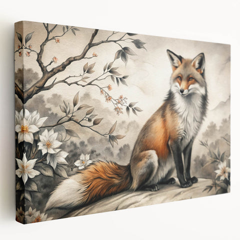 Vibrant fox design wall art on stretched canvas, showcasing intricate details and rich colors, perfect for enhancing home décor with a touch of nature.