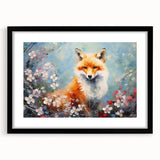 Framed wall art featuring a black mat and a striking fox design, showcasing intricate details in a wild-life theme, perfect for nature-inspired decor.