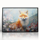 Framed wall art featuring a striking fox design in vibrant colors, set against a sleek black frame. The acrylic finish enhances the artwork's details and depth, making it a captivating addition to any home decor. Perfect for animal lovers and nature enthusiasts.