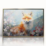 Framed wall art showcasing a vivid fox design with intricate details, set in an elegant acrylic frame with a gold finish, ideal for wildlife enthusiasts' decor.