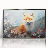 Framed wall art featuring a sleek silver-acrylic design of a fox, showcasing its vibrant colors and intricate details, perfect for adding a modern touch to any decor.