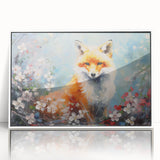 Framed acrylic wall art featuring a stylized fox design, showcasing vibrant orange and white colors against a minimalist white background, perfect for animal and nature-themed decor.