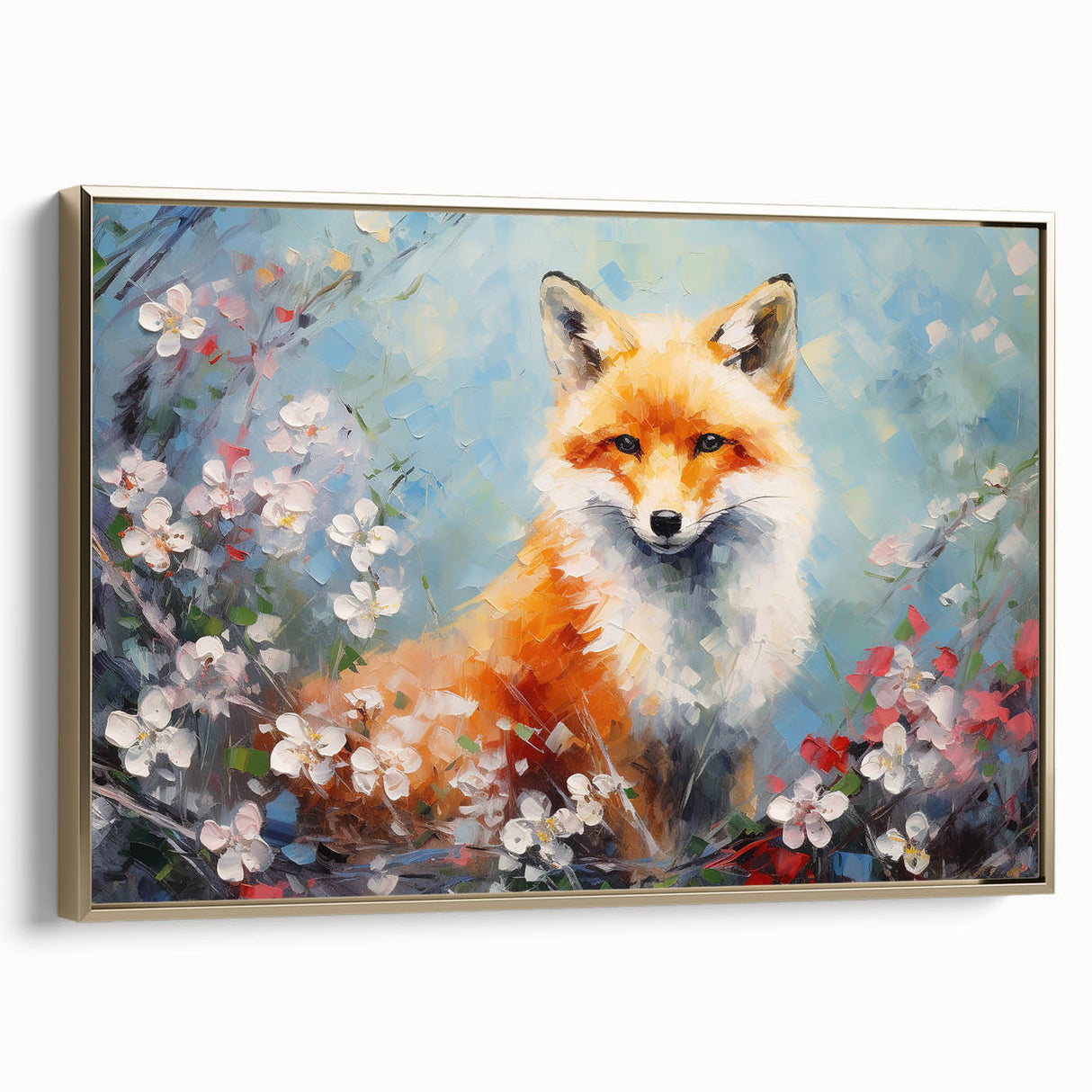 Framed canvas wall art showcasing a striking side view of a fox design, featuring gold accents and a modern aesthetic, perfect for wildlife enthusiasts.