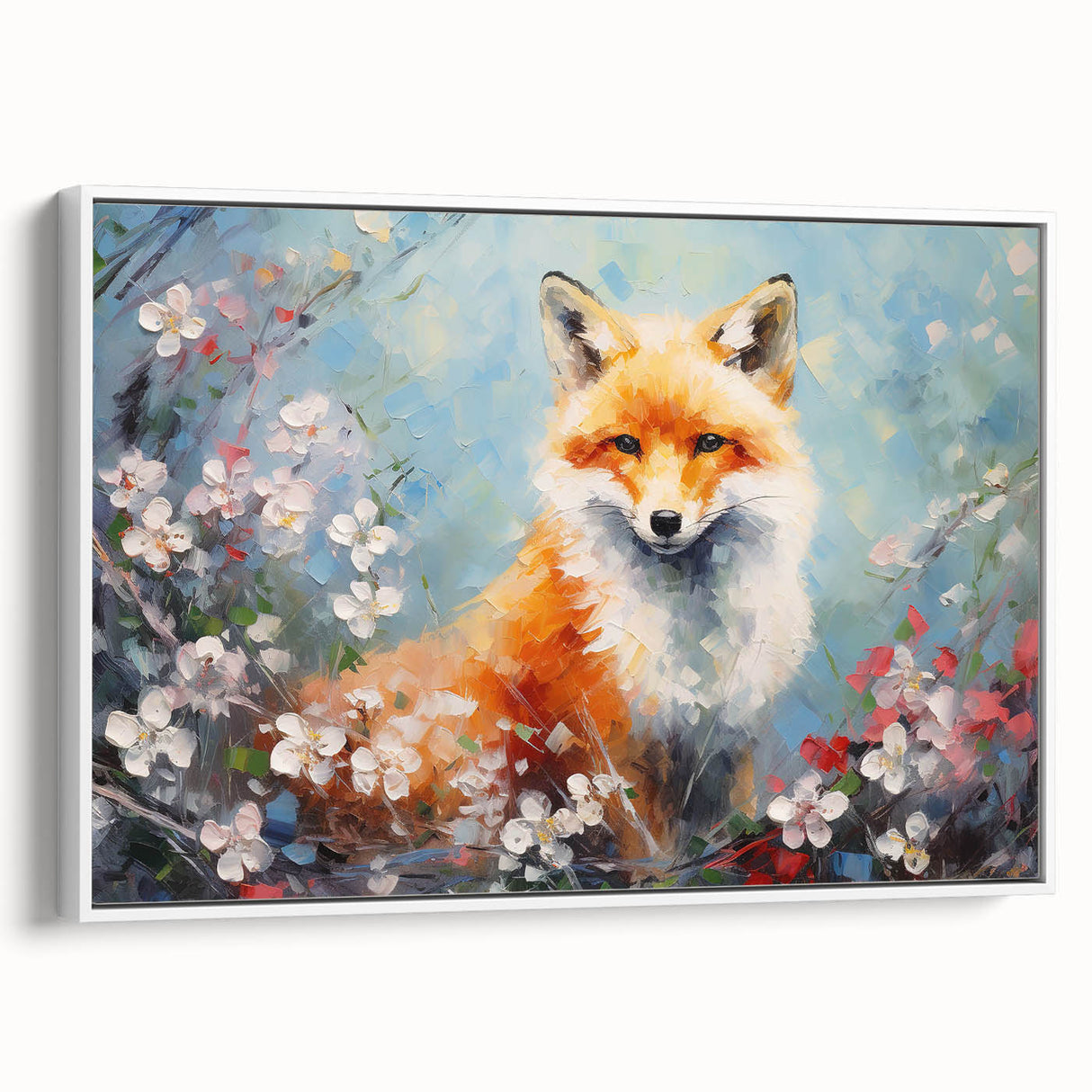 Framed canvas wall art featuring a stylized fox design, showcasing vibrant colors and intricate details. Perfect for animal lovers and modern home decor.