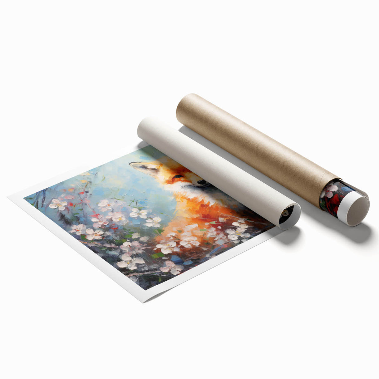 Vibrant rolled print showcasing a colorful fox design from the "Animals a Wild Life" wall art collection, emphasizing playful wildlife aesthetics. Perfect for home decor.
