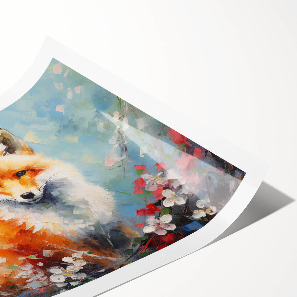 Vibrant rolled print of a fox design from the “Animals: A Wild Life” collection, showcasing intricate details and rich colors, ideal for nature-themed decor.